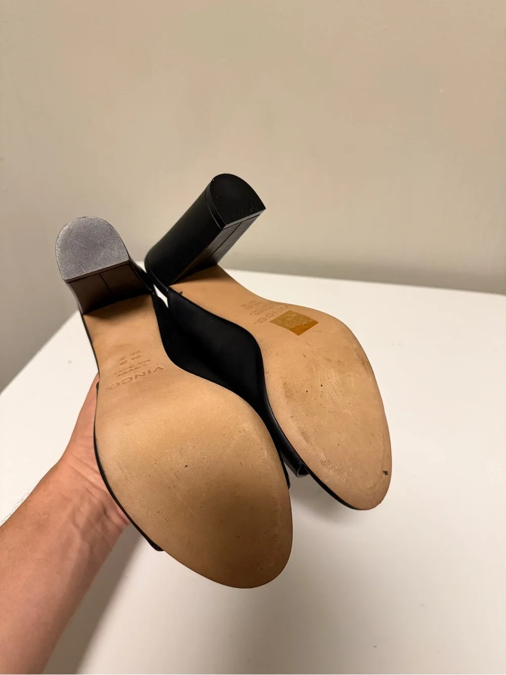 Vince Hanna Black Leather Block Heel Mule Sandals Open Toe Women’s US 8